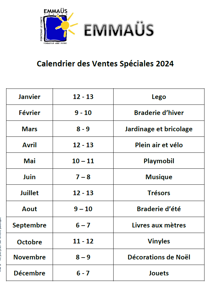 ventes speciales emmaus 2024 Commune de Saint Michel le Cloucq